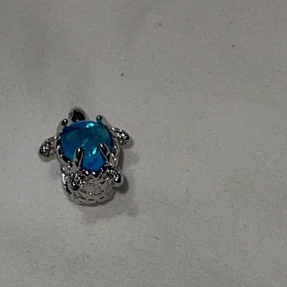 Sterling Silver Turtle Charm with Blue Gemstone - Picture 7 of 11